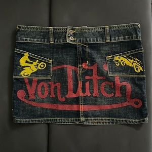 Von Dutch graffiti denim mini skirt